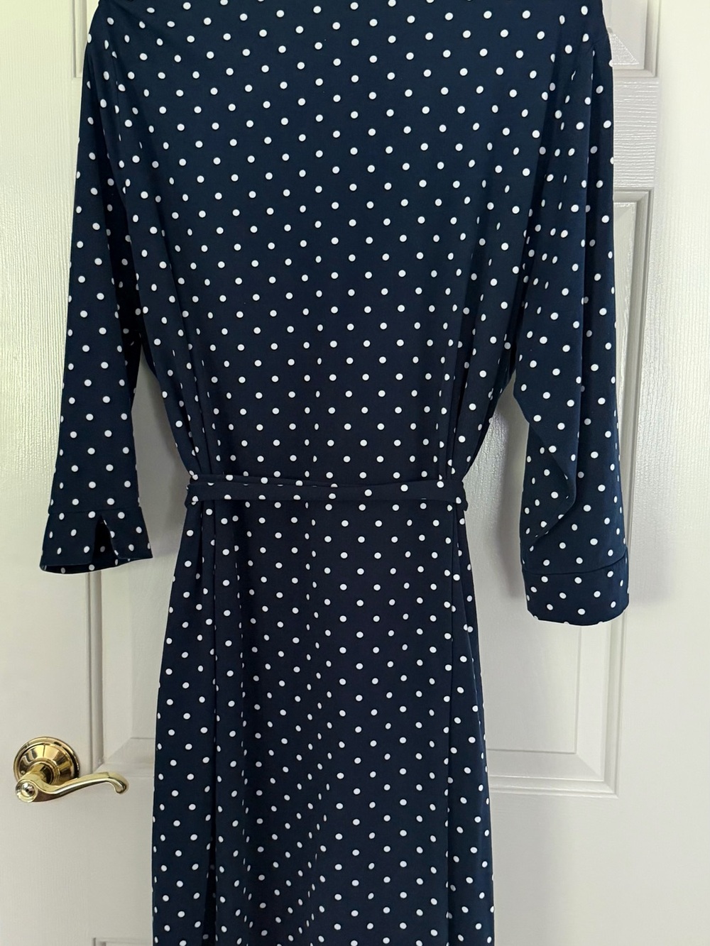 Market & Spruce Navy Polka Dot Midi Shirt Dress - Picture 2 of 4